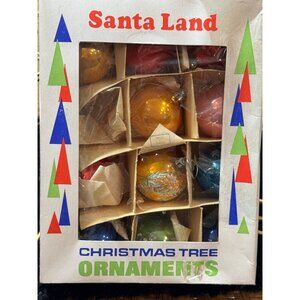 Vintage Santa Land Poland Christmas Tree Ornaments Set Hand-Painted Glass